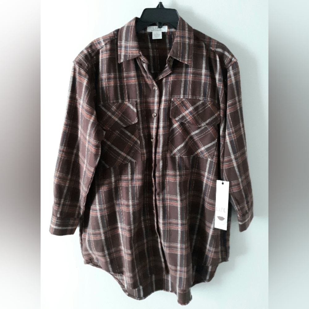 Avenue Brown Button Down Blouse With Notched Coll… - image 1